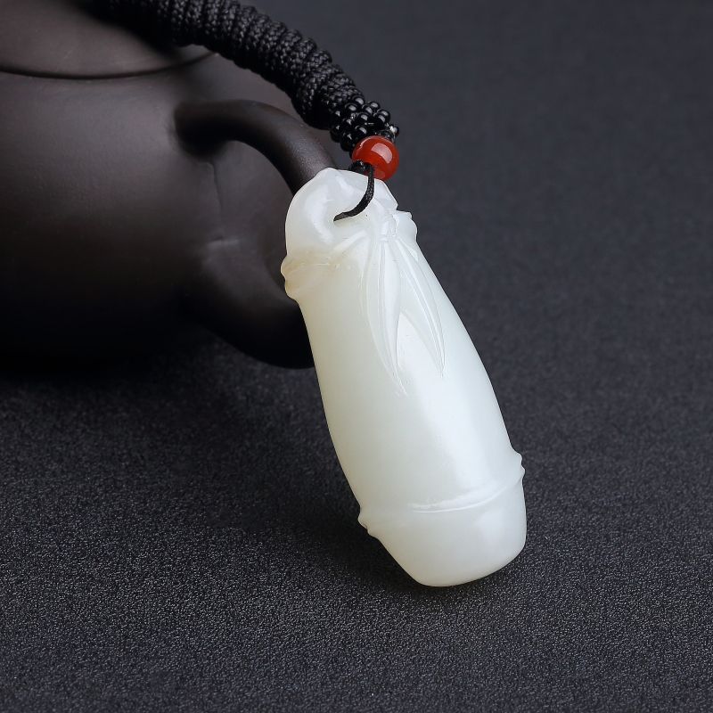 天然山料和田白玉竹节吊坠-红掌柜