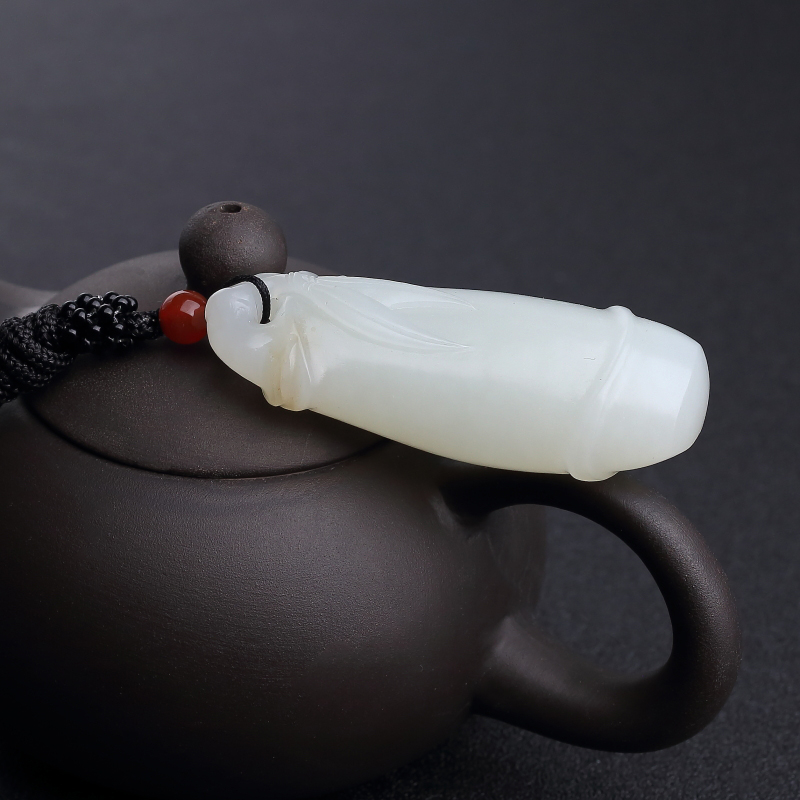 天然和田白玉竹节吊坠-红掌柜