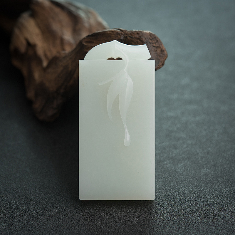 山料和田白玉竹节无事牌吊坠-红掌柜