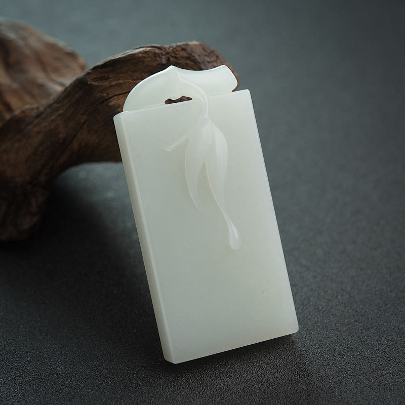 天然山料和田白玉竹节无事牌吊坠-红掌柜