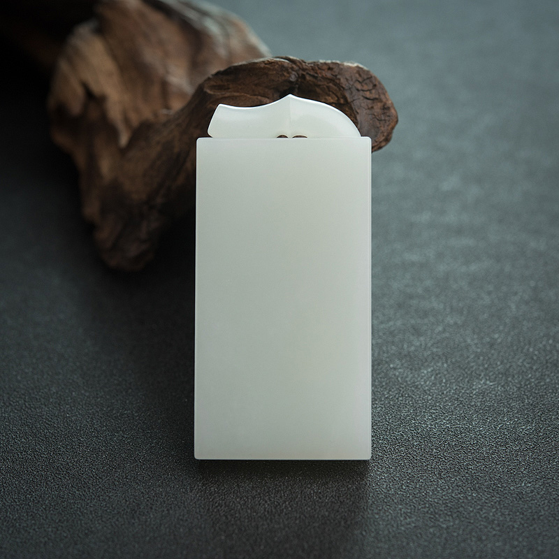 和田白玉竹节无事牌吊坠-红掌柜