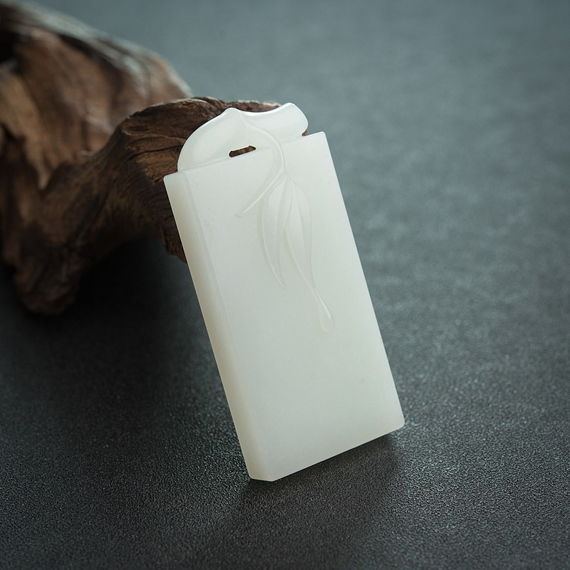 天然和田玉竹节无事牌吊坠-红掌柜