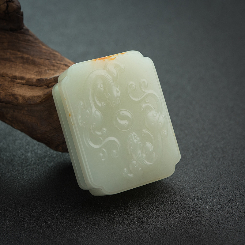 天然山料和田青白玉貔貅皮带扣-红掌柜