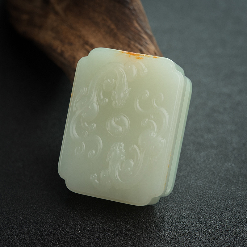 俄罗斯山料和田青白玉貔貅皮带扣-红掌柜