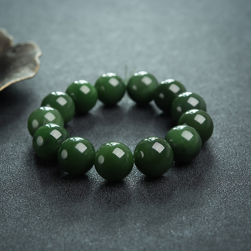 16.5mm山料和田碧玉单圈手串-红掌柜