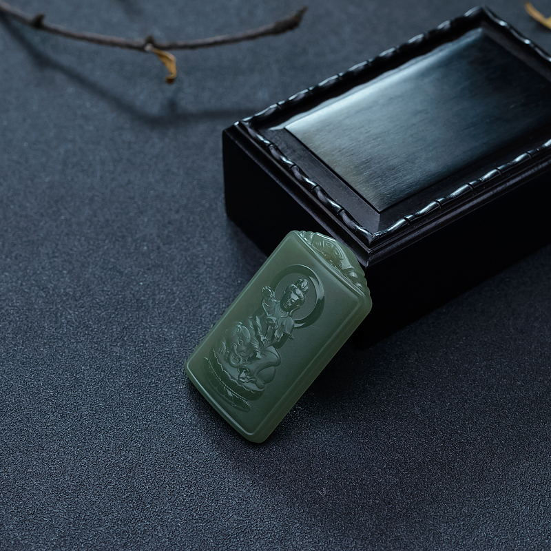 和田碧玉普贤菩萨吊坠-红掌柜