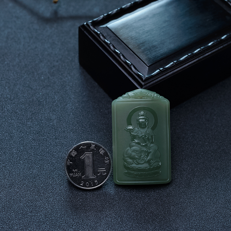 天然和田碧玉普贤菩萨吊坠-红掌柜