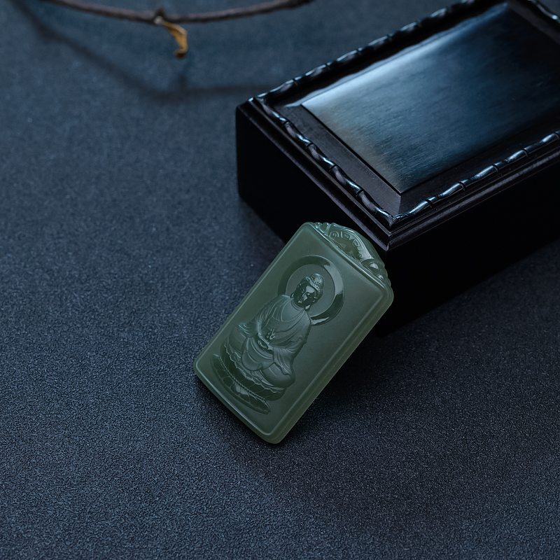 天然和田碧玉阿弥陀佛吊坠-红掌柜