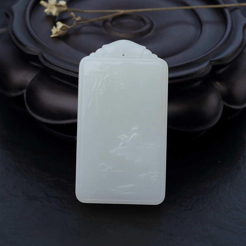 天然山料和田白玉山水意境吊坠-红掌柜