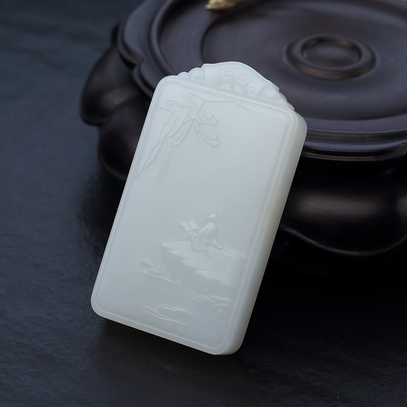 山料和田白玉山水意境吊坠-红掌柜