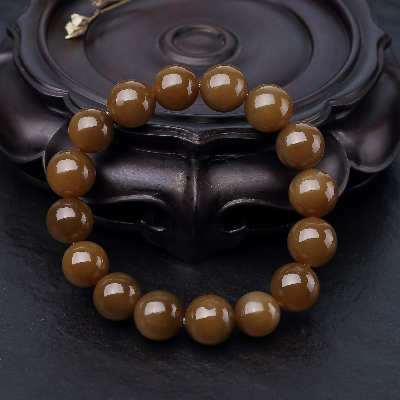 俄料天然山料和田糖玉单圈手串-红掌柜