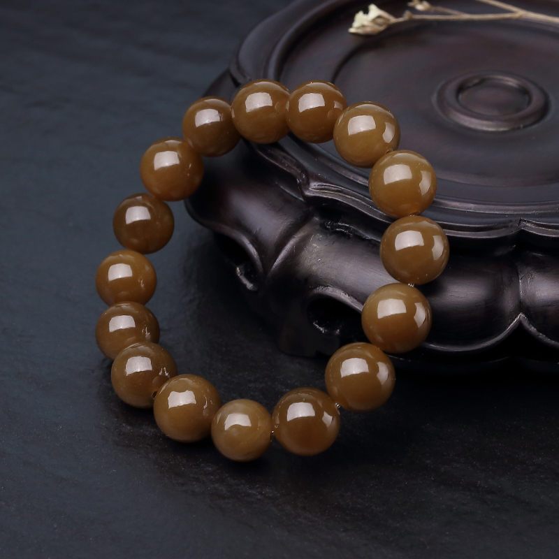 天然山料和田糖玉单圈手串-红掌柜