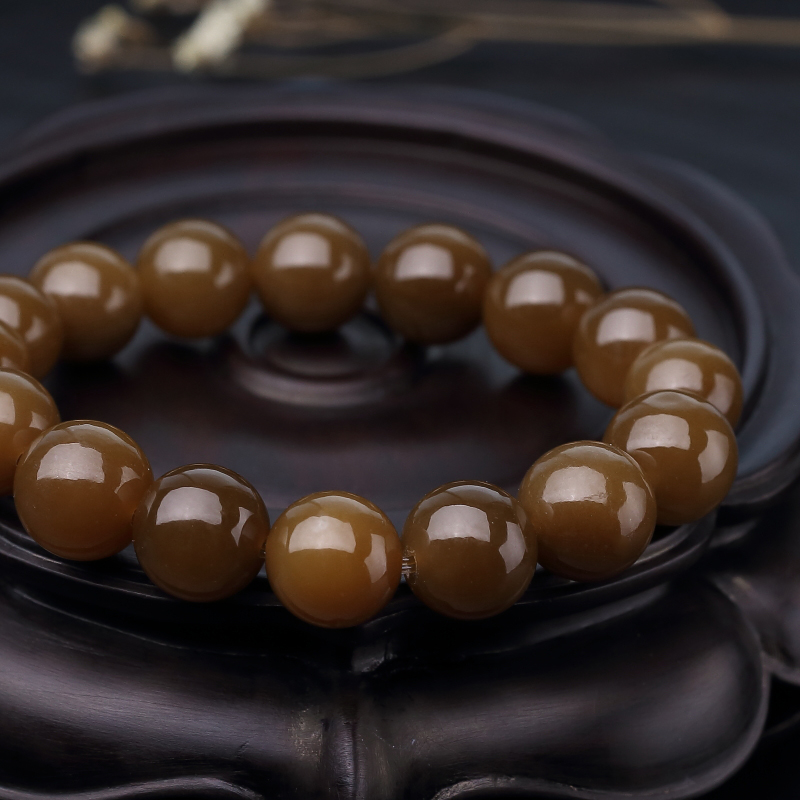 俄料天然山料和田玉单圈手串-红掌柜