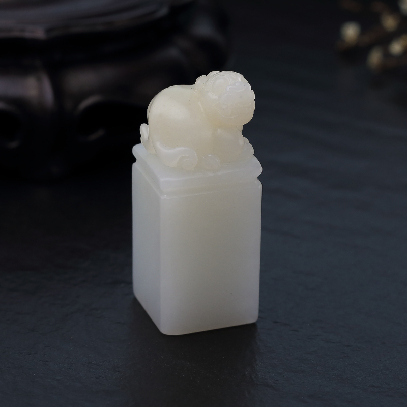 天然山料和田白玉貔貅印章-红掌柜