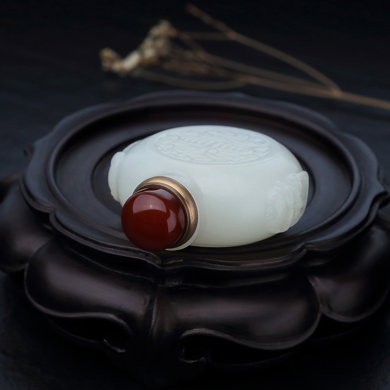 俄料天然山料和田白玉鼻烟壶-红掌柜