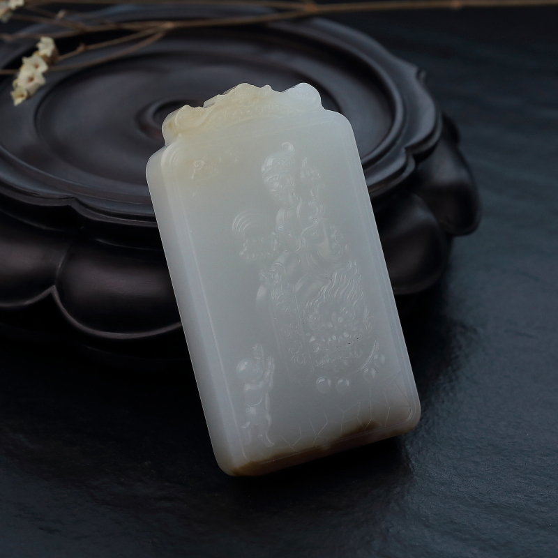 天然俏色和田玉普贤菩萨吊坠-红掌柜