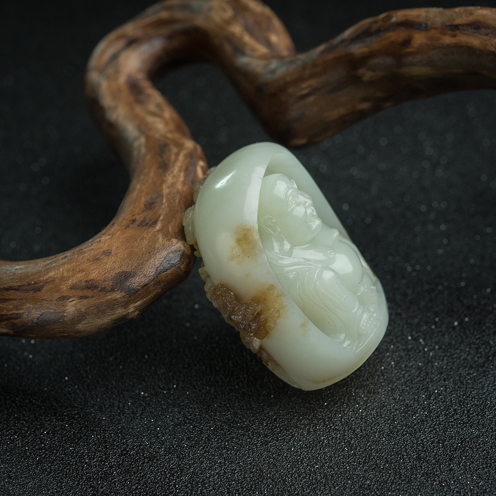 山料俏色和田玉手把件-红掌柜