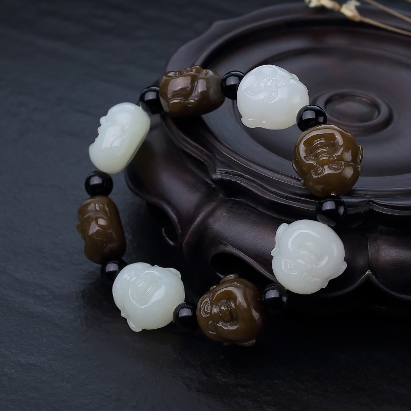 双色和田玉罗汉头单圈手串-红掌柜