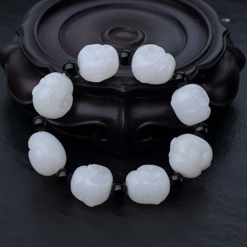 天然山料和田白玉罗汉头单圈手串-红掌柜