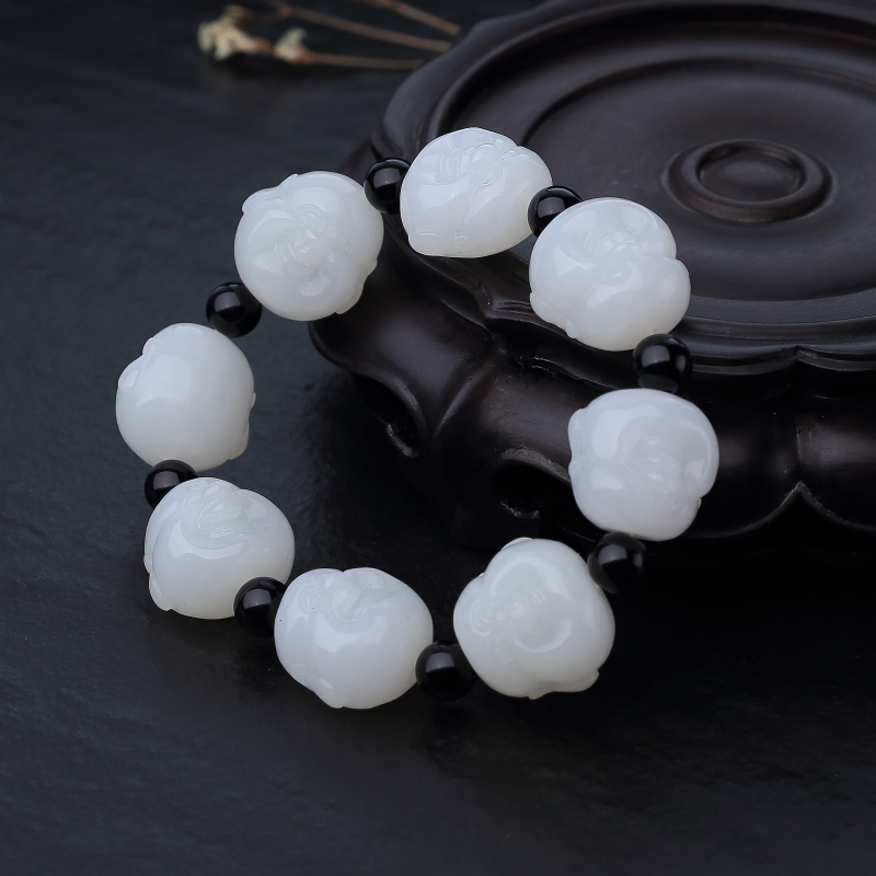 山料和田白玉罗汉头单圈手串-红掌柜