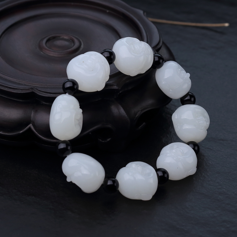 天然和田白玉罗汉头单圈手串-红掌柜