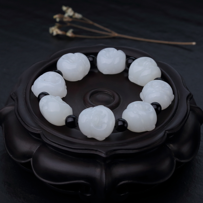 天然山料和田玉罗汉头单圈手串-红掌柜