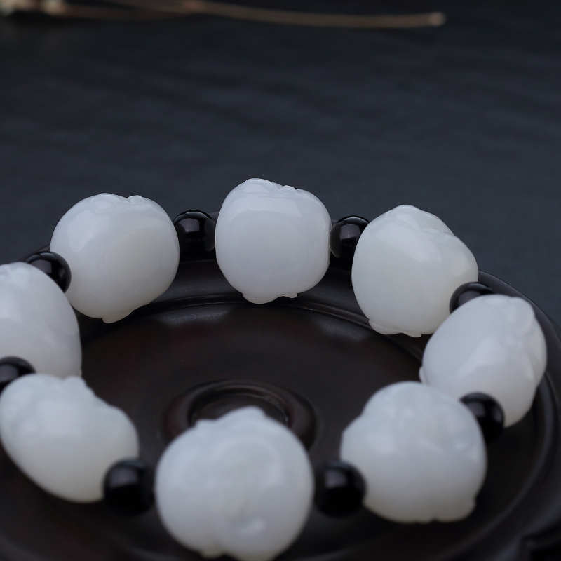 天然山料和田白玉罗汉头手串-红掌柜