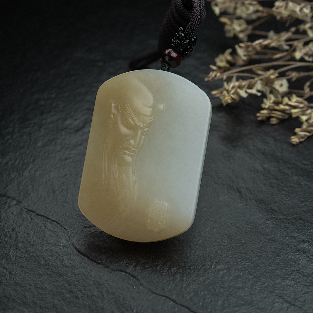 山料和田玉关公吊坠-红掌柜