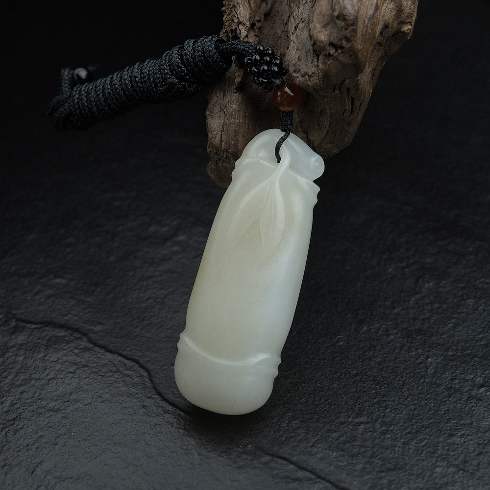 山料和田玉竹节吊坠-红掌柜