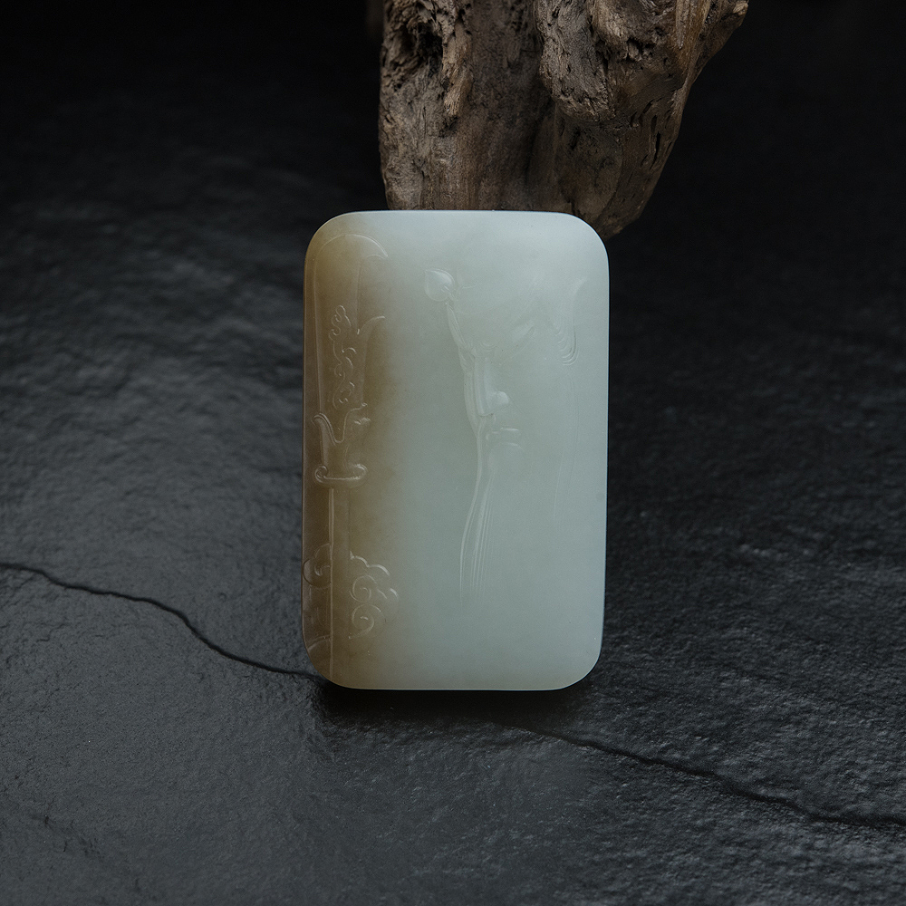 山料俏色和田玉关公吊坠-红掌柜