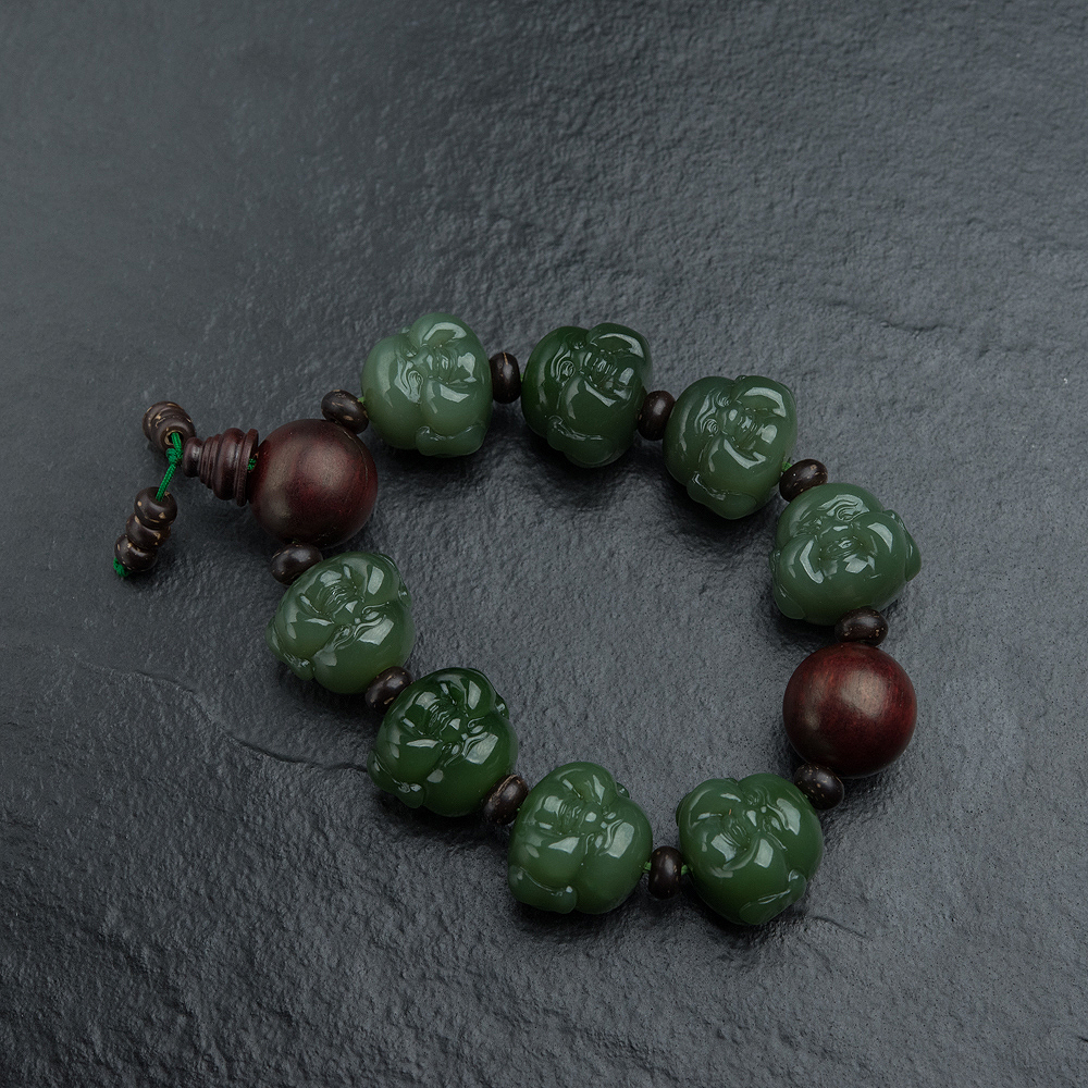 和田碧玉佛头手串-红掌柜