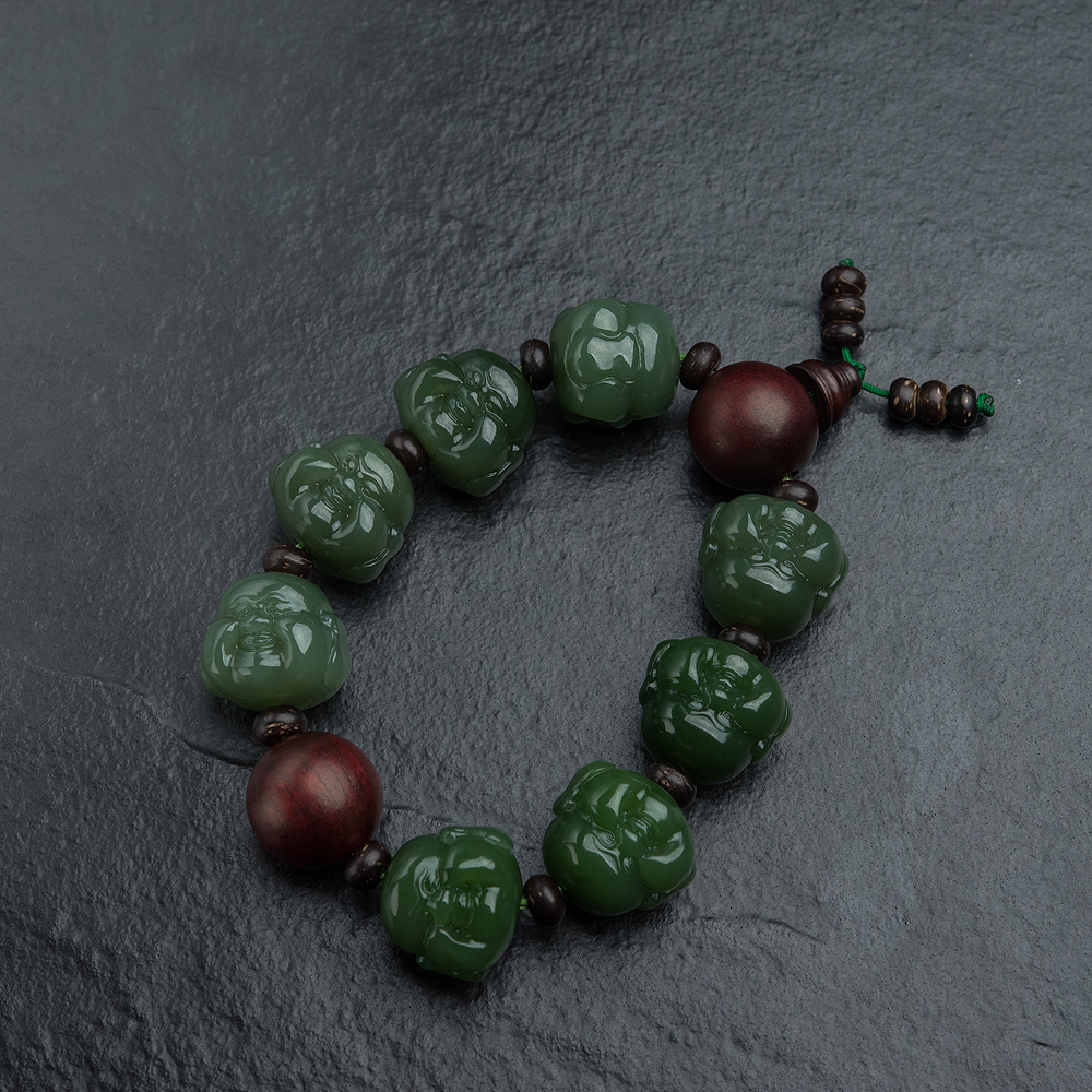 山料和田玉佛头手串-红掌柜