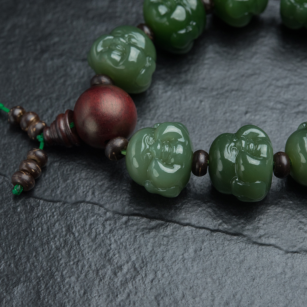 俄罗斯和田玉佛头手串-红掌柜
