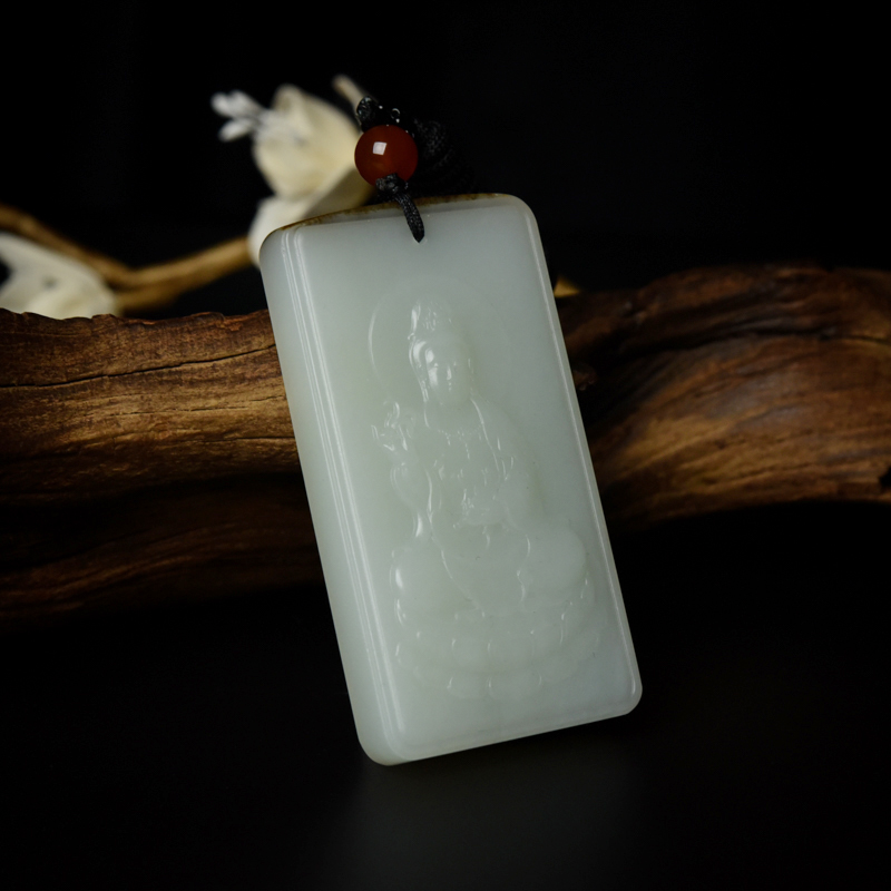 天然山料和田白玉观音吊坠-红掌柜