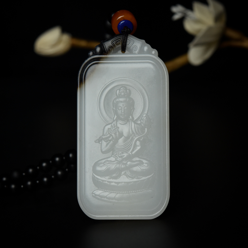 山料俏色和田玉大势至菩萨吊坠-红掌柜