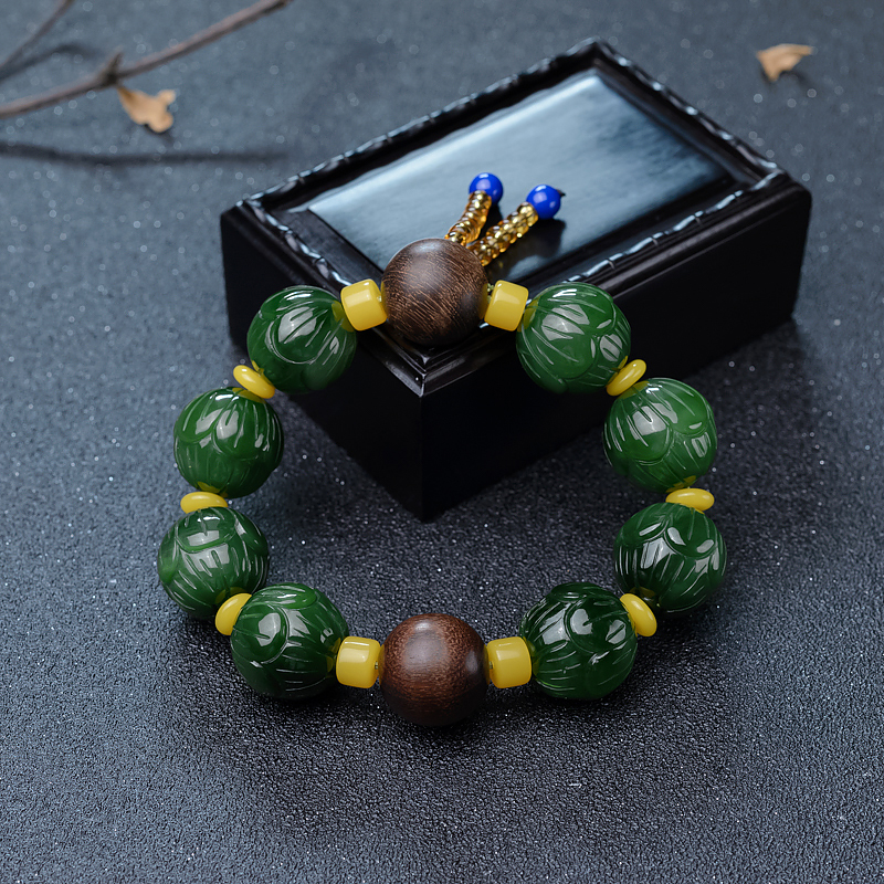 山料和田碧玉单圈手串-红掌柜