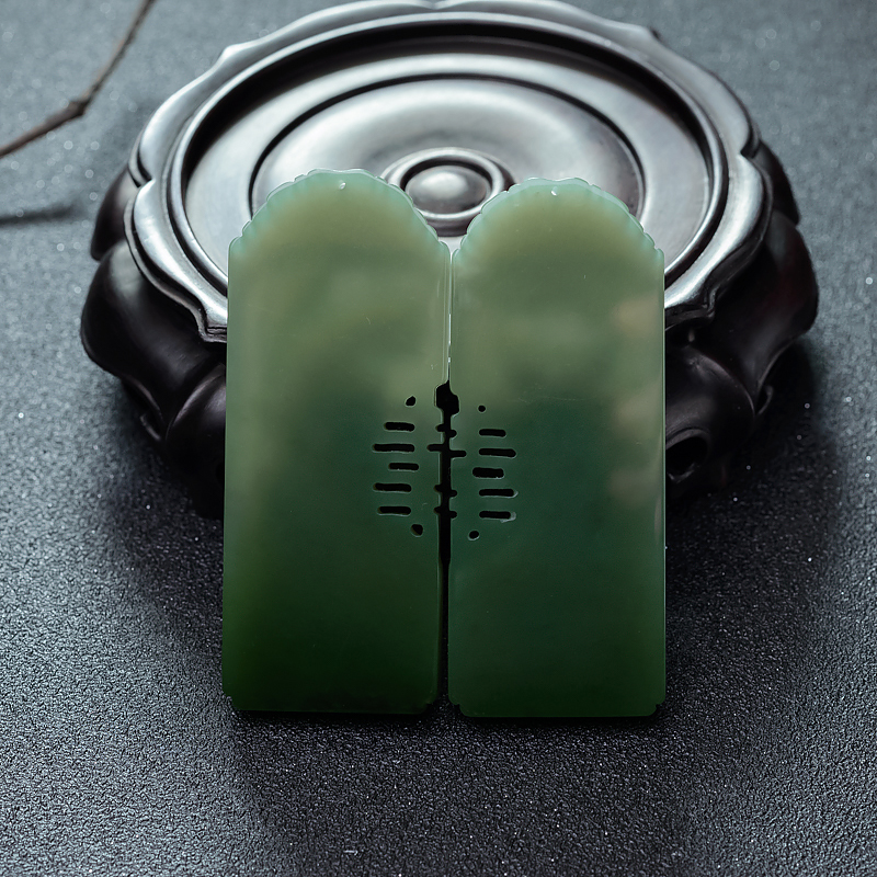 天然山料和田玉龙凤呈祥对牌-红掌柜