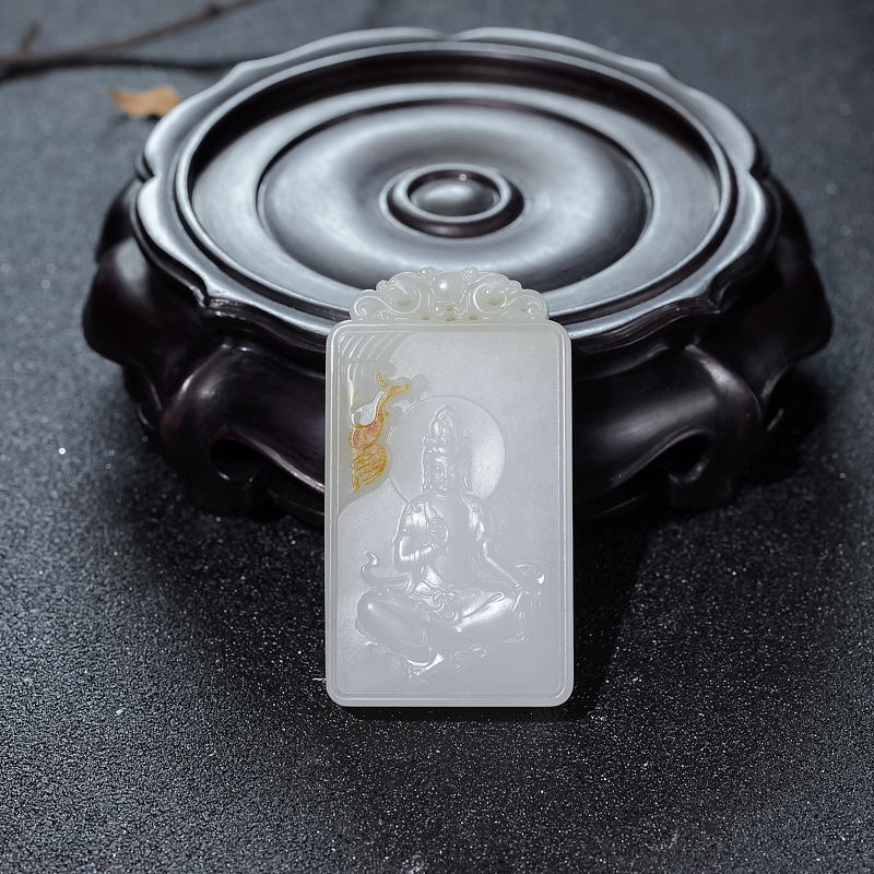 天然山料俏色和田玉观音吊坠-红掌柜