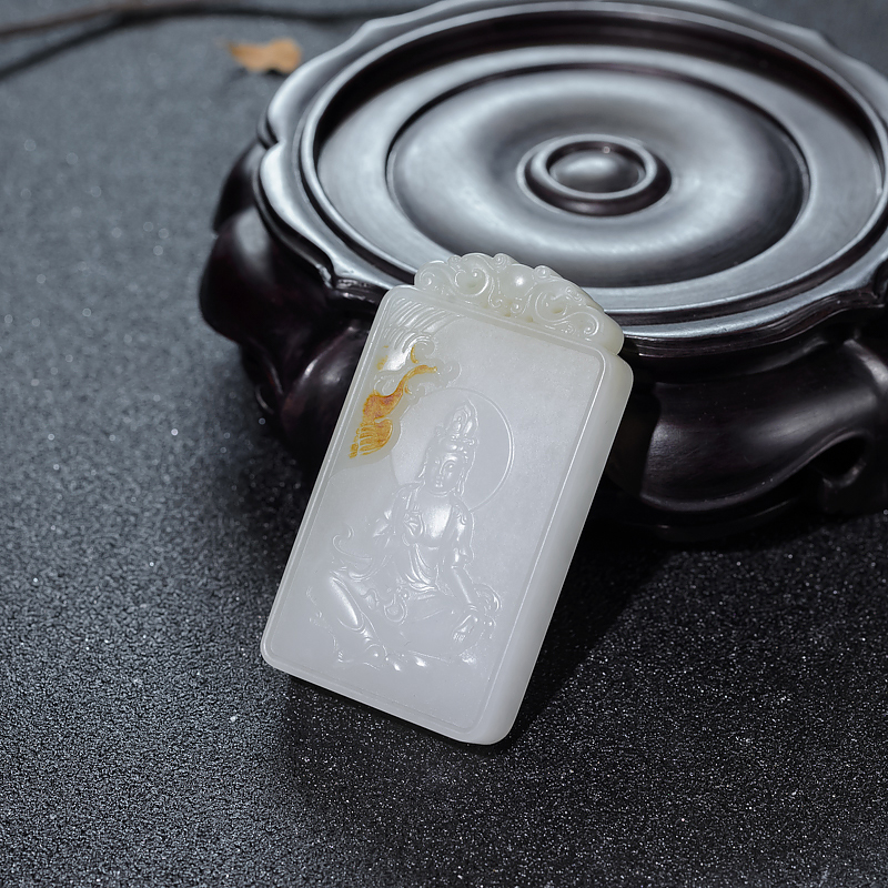 山料俏色和田玉观音吊坠-红掌柜