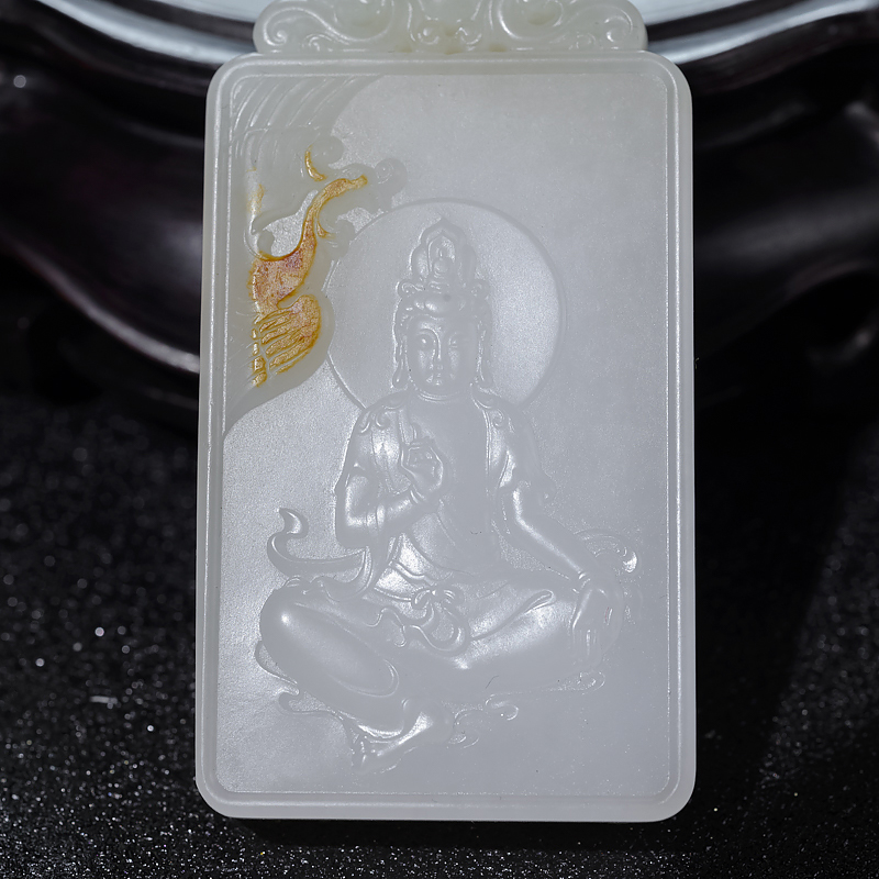 俏色和田玉观音吊坠-红掌柜