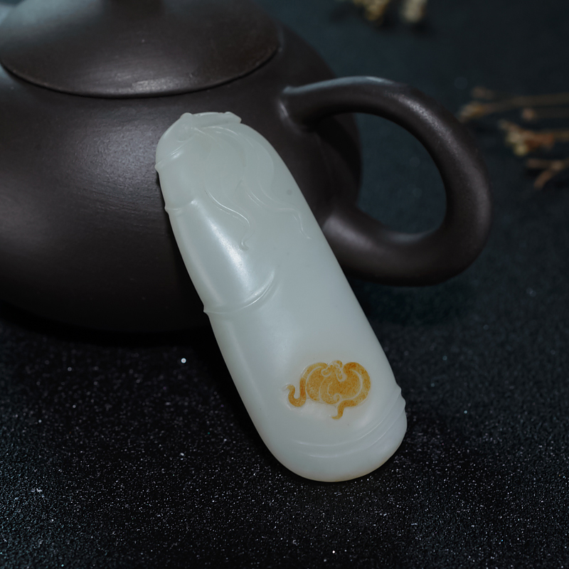 天然和田白玉竹节吊坠-红掌柜