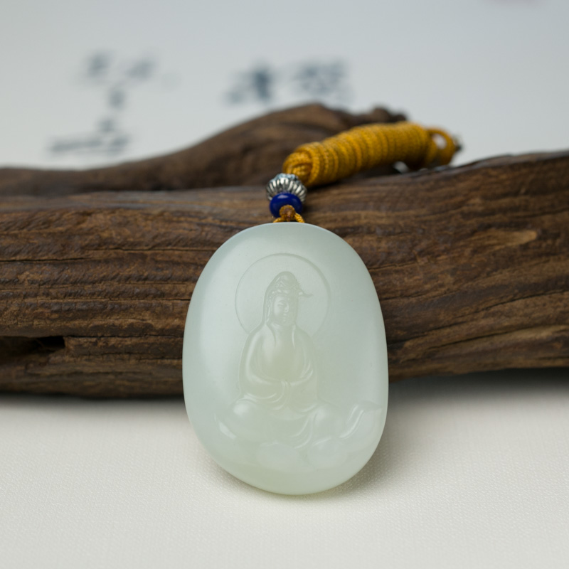 天然山料和田白玉观音吊坠-红掌柜