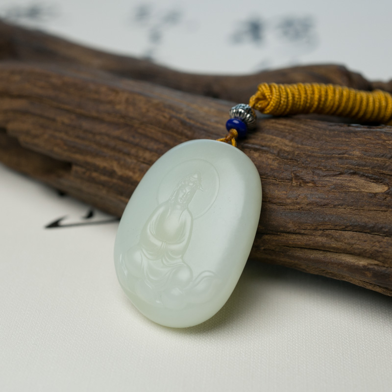 山料和田白玉观音吊坠-红掌柜