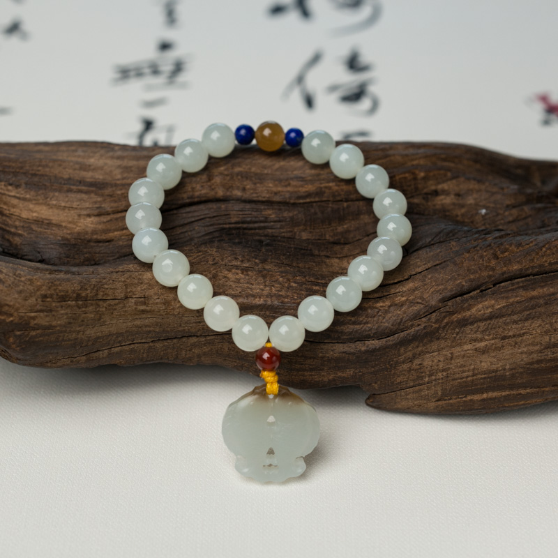 天然山料和田白玉单圈手串-红掌柜