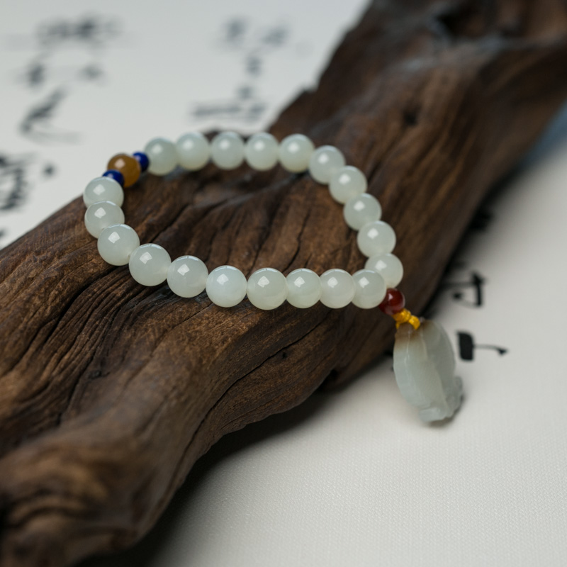 天然和田白玉单圈手串-红掌柜
