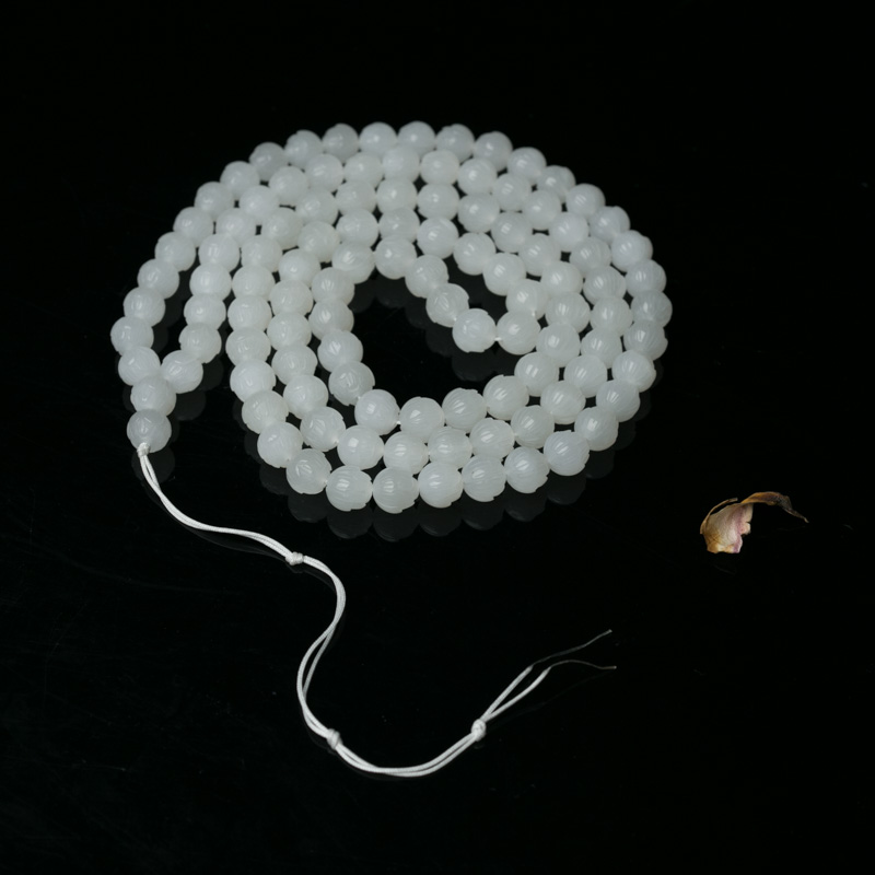 和田白玉莲花珠108佛珠-红掌柜