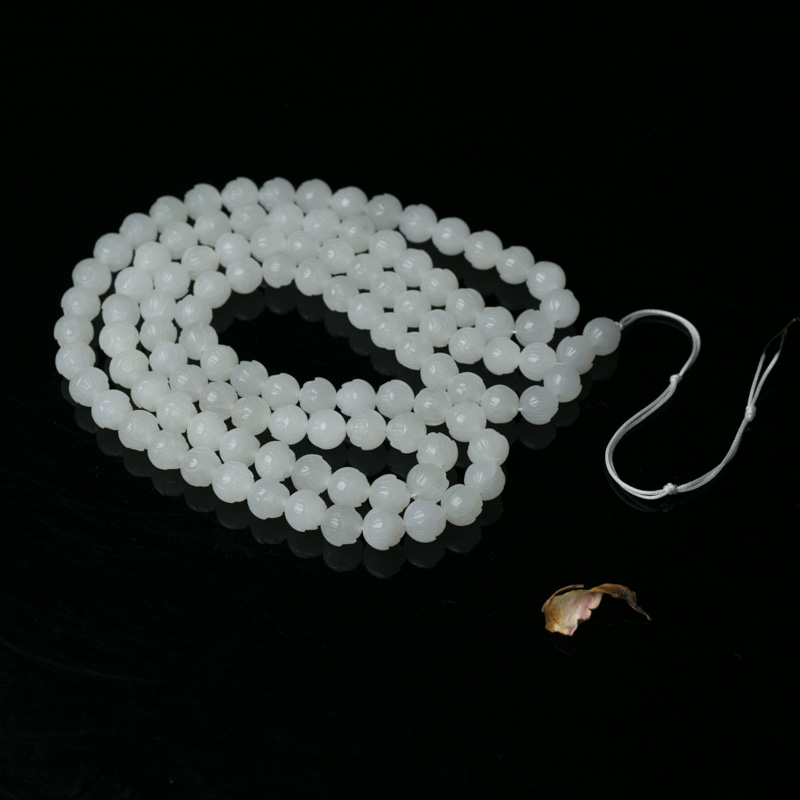 山料和田白玉莲花珠佛珠-红掌柜