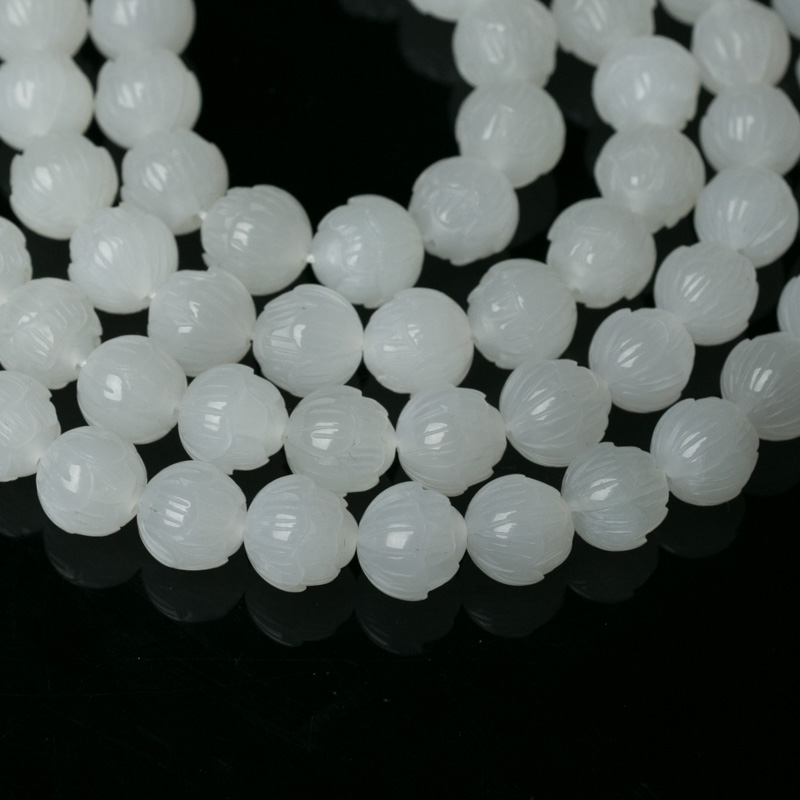 天然和田玉莲花珠108佛珠-红掌柜