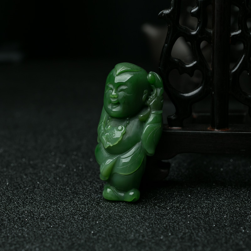 天然山料和田碧玉童子吊坠-红掌柜