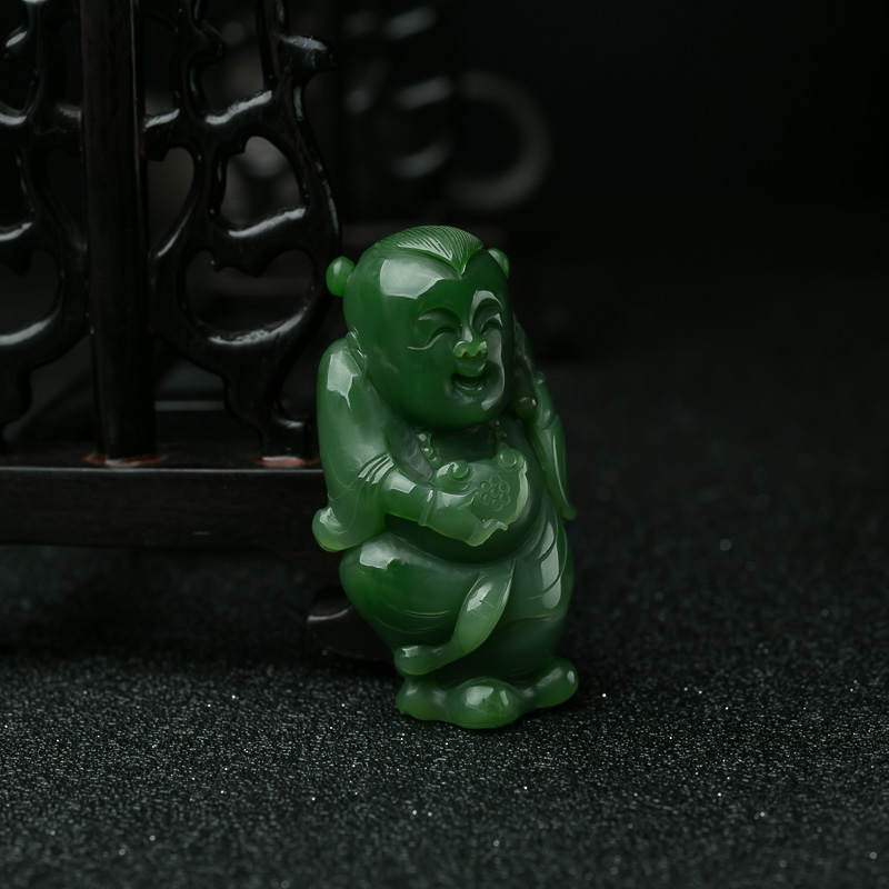 俄料山料和田碧玉童子吊坠-红掌柜